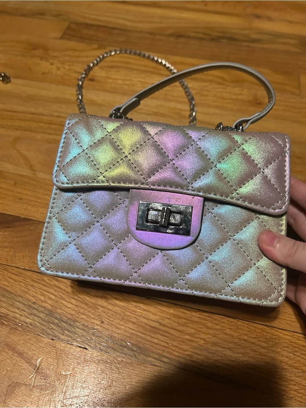 Iridescent Quilted Crossbody Bag - Silver Tone